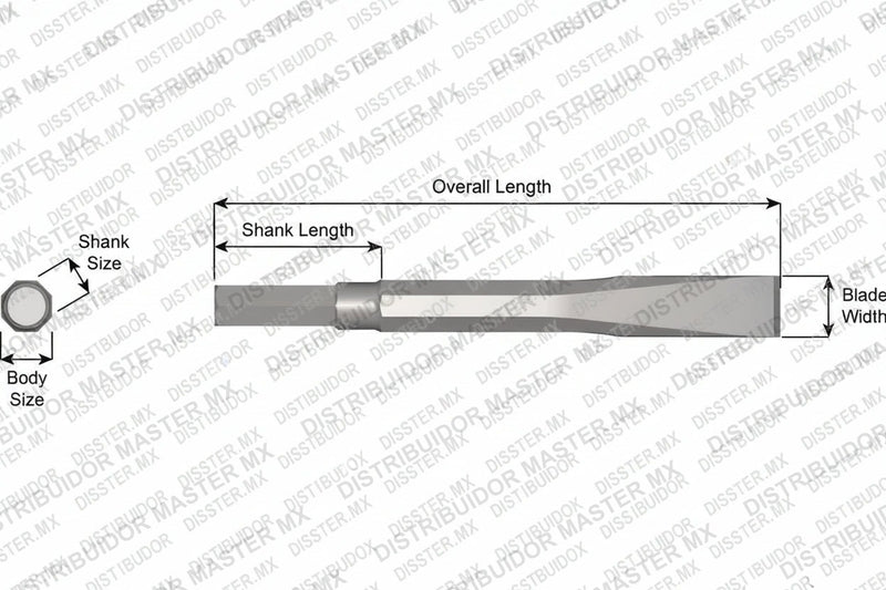 Ajax Tools 14-24 — Cincel Plano Sin Collar, Vástago Hex .580", Hoja 1", 24" (610 mm)