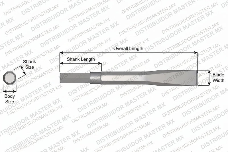 Ajax Tools 14-36 — Cincel Plano Sin Collar, Vástago Hex .580", Hoja 1", 36" (914 mm)