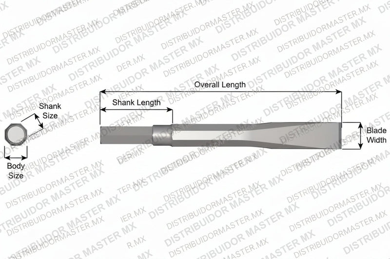 Ajax Tools 14-48 — Cincel Plano Sin Collar, Vástago Hex .580", Hoja 1", 48" (1219 mm)