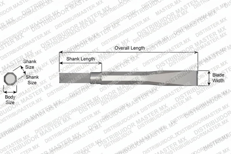 Ajax Tools 14-60 — Cincel Plano Sin Collar, Vástago Hex .580", Hoja 1", 60" (1524 mm)