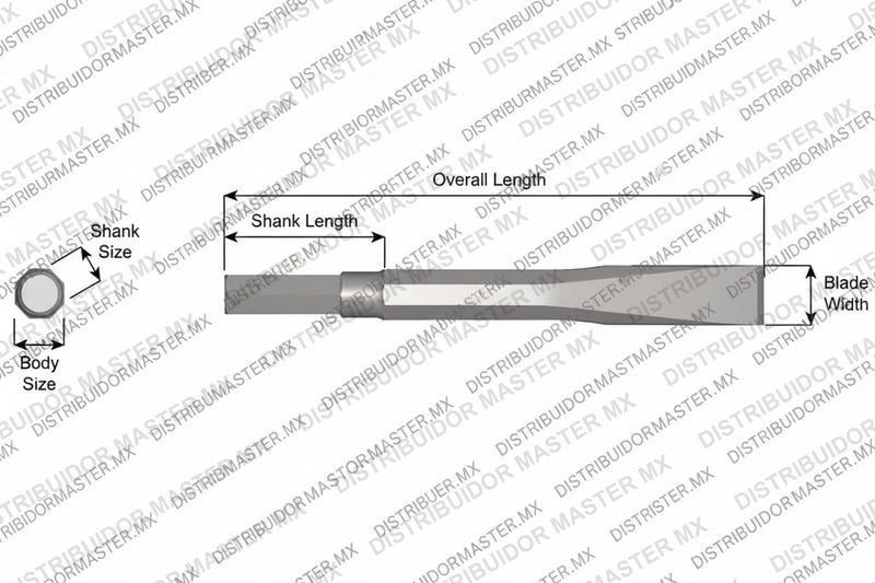 Ajax Tools 14-72 — Cincel Plano Sin Collar, Vástago Hex .580", Hoja 1", 72" (1829 mm)