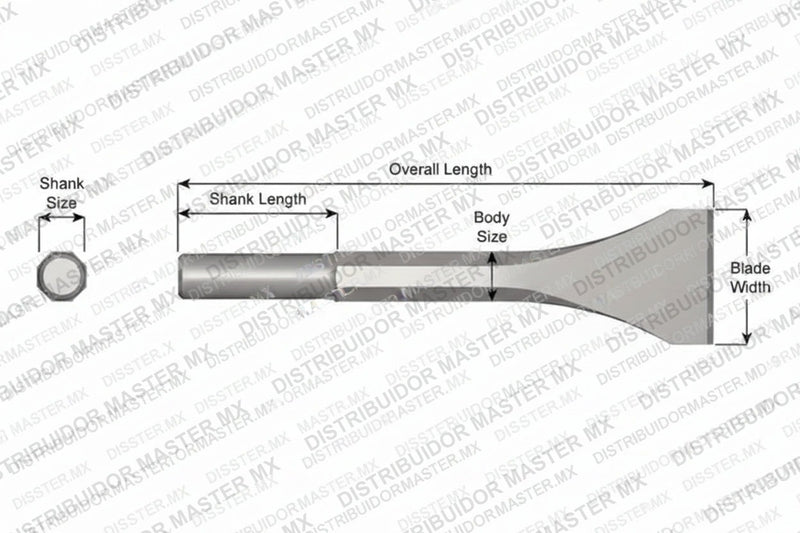 Ajax Tools 25 — Cincel Descascarador Sin Collar, Vástago Redondo .680", Hoja 2", 9" (229 mm)