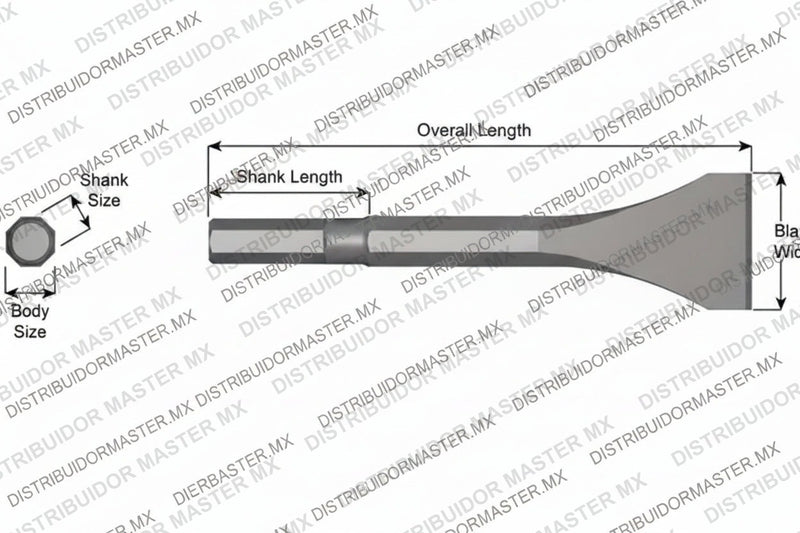 Ajax Tools 26 — Cincel Descascarador Sin Collar, Vástago Hex .580", Hoja 2", 9" (229 mm)