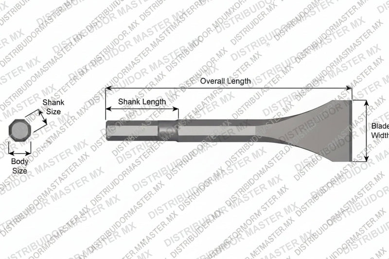 Ajax Tools 26-12 — Cincel Descascarador Sin Collar, Vástago Hex .580", Hoja 2", 12" (305 mm)