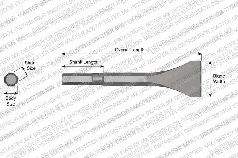 Ajax Tools 26-18 — Cincel Descascarador Sin Collar, Vástago Hex .580", Hoja 2", 18" (457 mm)