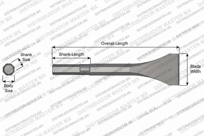 Ajax Tools 28 — Cincel Descascarador Sin Collar, Vástago Hex .580", Hoja 2", 9" (229 mm)