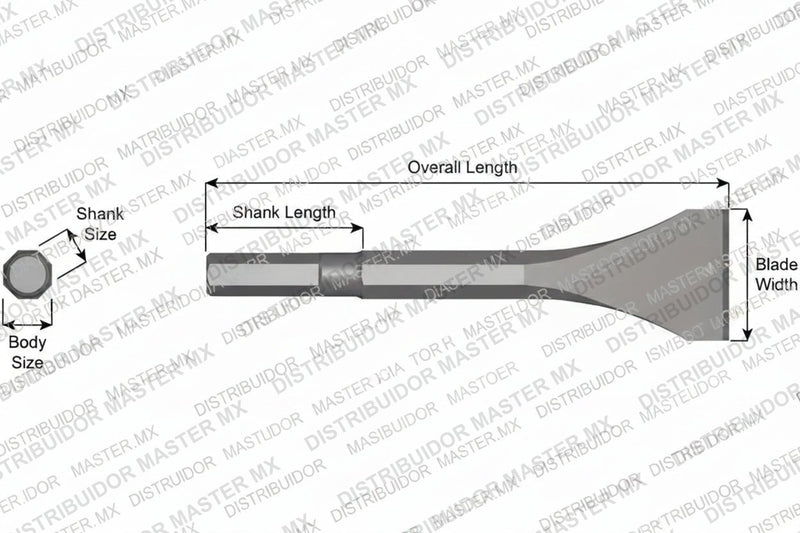 Ajax Tools 28-12 — Cincel Descascarador Sin Collar, Vástago Hex .580", Hoja 2", 12" (305 mm)