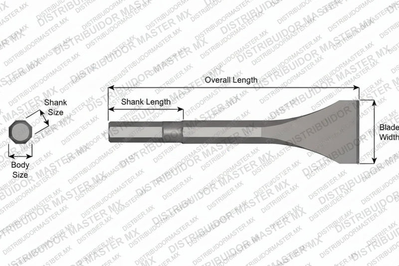 Ajax Tools 28-18 — Cincel Descascarador Sin Collar, Vástago Hex .580", Hoja 2", 18" (457 mm)