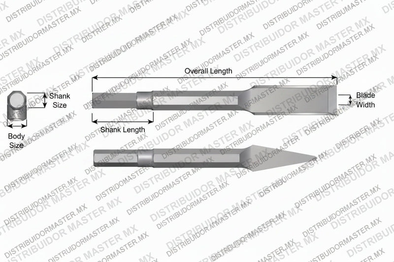Ajax Tools 24 — Cincel de Capa Sin Collar, Vástago Hex .580", Hoja 7/16", 9" (229 mm)
