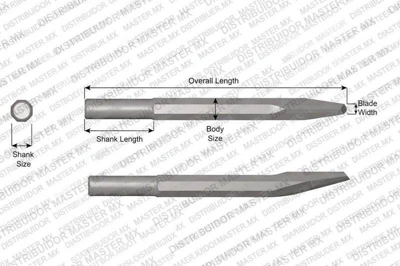 Ajax Tools 41 — Cincel Punta de Diamante Sin Collar, Vástago Redondo .680", Punta 5/16", 9" (229 mm)