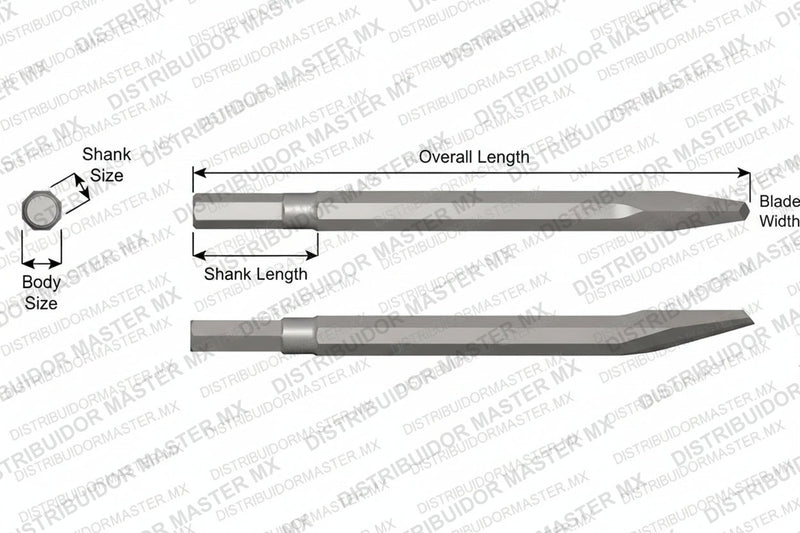 Ajax Tools 42 — Cincel Punta de Diamante Sin Collar, Vástago Hex .580", Punta 5/16", 9" (229 mm)