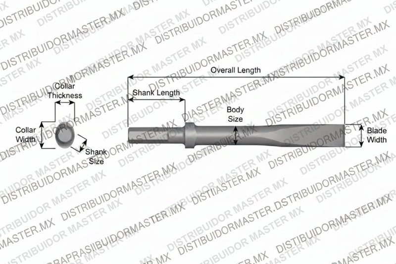 Ajax Tools 304 — Cincel Plano Collar Oval, Vástago Hex .580", Hoja 1", 9" (229 mm)