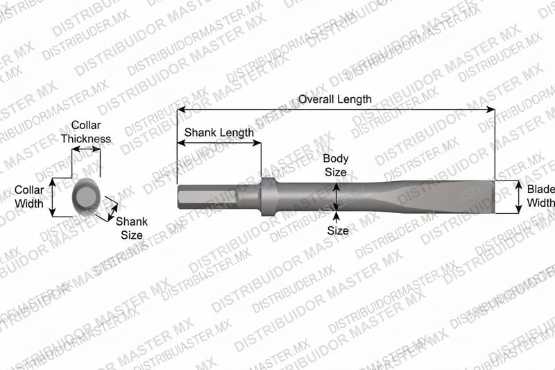 Ajax Tools 304-12 — Cincel Plano Collar Oval, Vástago Hex .580", Hoja 1", 12" (305 mm)