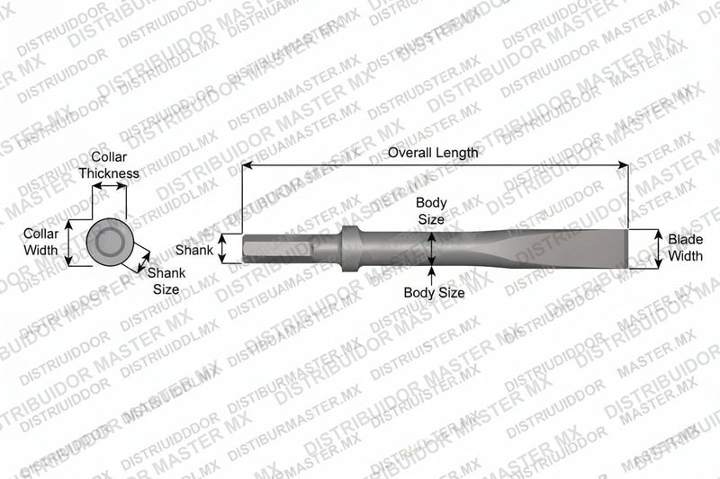 Ajax Tools 304-18 — Cincel Plano Collar Oval, Vástago Hex .580", Hoja 1", 18" (457 mm)