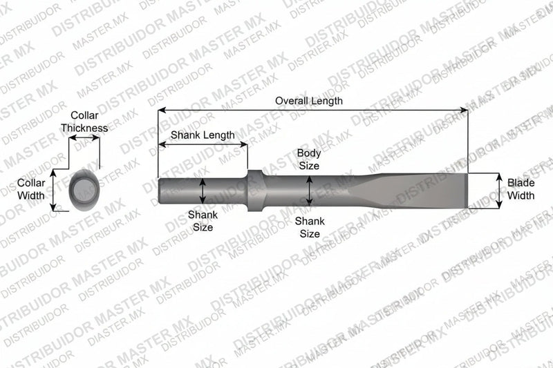 Ajax Tools 303-24 — Cincel Plano Collar Oval, Vástago Redondo .680", Hoja 1", 24" (610 mm)