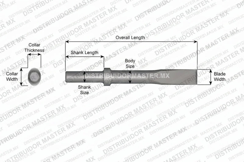 Ajax Tools 303-36 — Cincel Plano Collar Oval, Vástago Redondo .680", Hoja 1", 36" (914 mm)