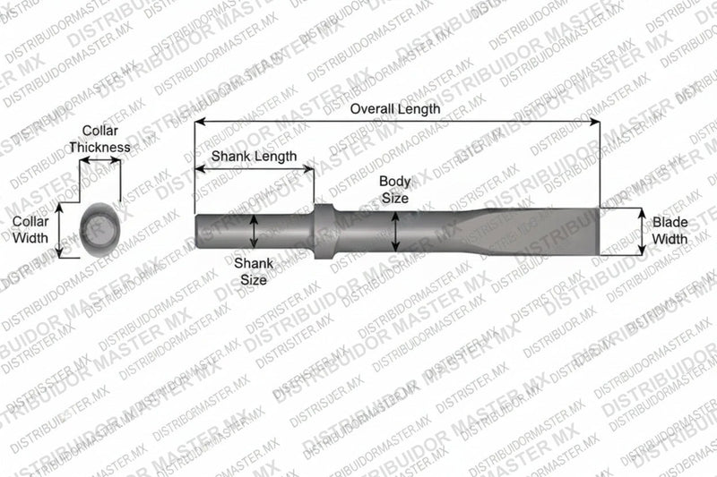 Ajax Tools 303-48 — Cincel Plano Collar Oval, Vástago Redondo .680", Hoja 1", 48" (1219 mm)