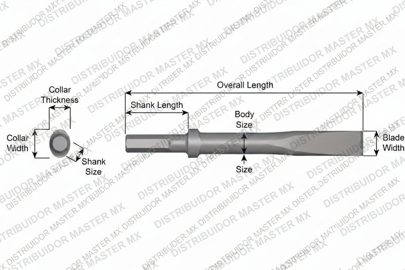 Ajax Tools 304-48 — Cincel Plano Collar Oval, Vástago Hex .580", Hoja 1", 48" (1219 mm)
