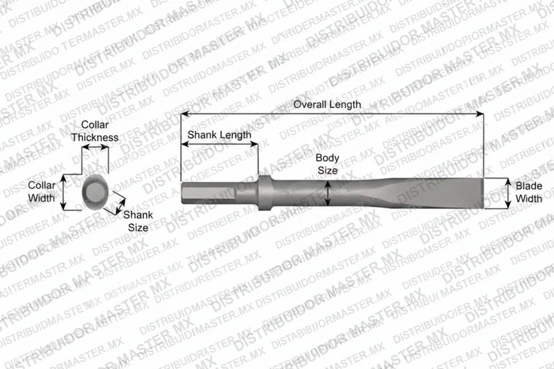 Ajax Tools 304-60 — Cincel Plano Collar Oval, Vástago Hex .580", Hoja 1", 60" (1524 mm)