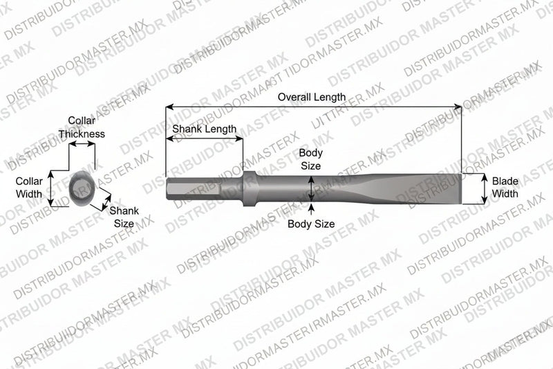 Ajax Tools 304-72 — Cincel Plano Collar Oval, Vástago Hex .580", Hoja 1", 72" (1829 mm)