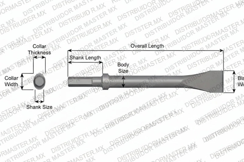 Ajax Tools 326 — Cincel Descascarador 1-1/2" Collar Oval, Vástago Hex .580", Hoja 1-1/2", 9" (229 mm)