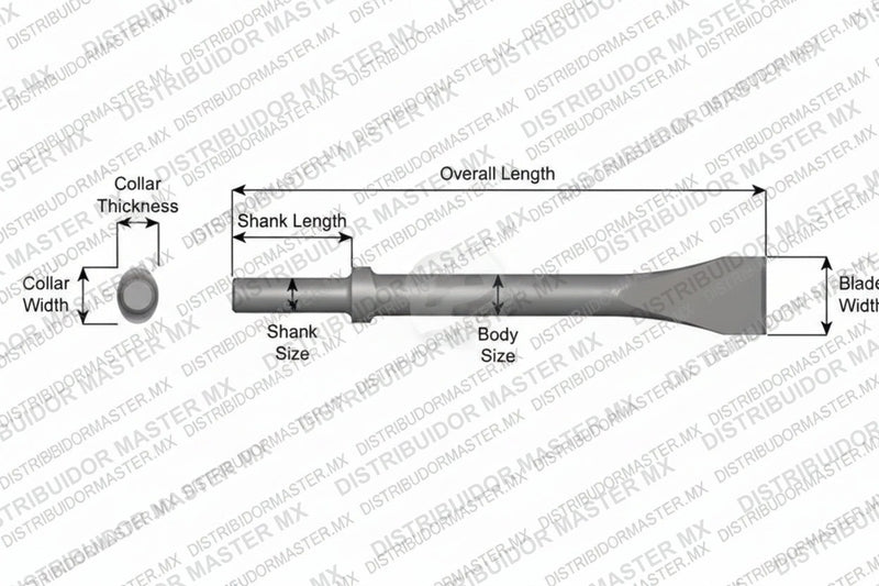 Ajax Tools 325-12 — Cincel Descascarador 1-1/2" Collar Oval, Vástago Redondo .680", Hoja 1-1/2", 12" (305 mm)