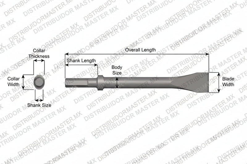 Ajax Tools 326-12 — Cincel Descascarador 1-1/2" Collar Oval, Vástago Hexagonal .580", Hoja 1-1/2", 12" (305 mm)