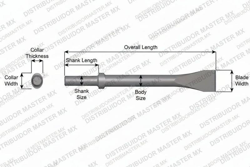 Ajax Tools 325-18 — Cincel Descascarador 1-1/2" Collar Oval, Vástago Redondo .680", Hoja 1-1/2", 18" (457 mm)