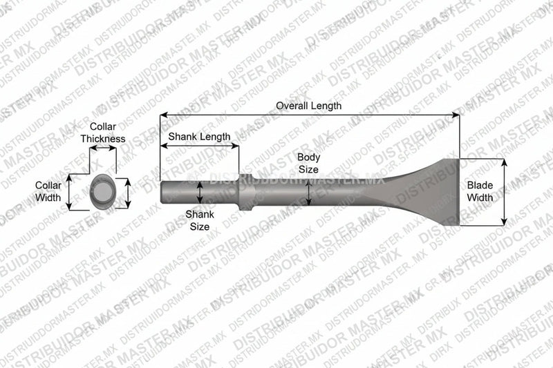 Ajax Tools 323 — Cincel Descascarador 2" Collar Oval, Vástago Redondo .680", Hoja 2", 9" (229 mm)