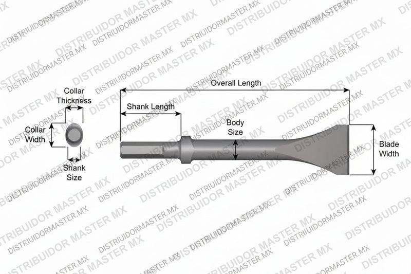 Ajax Tools 324-12 — Cincel Descascarador 2" Collar Oval, Vástago Hexagonal .580", Hoja 2", 12" (305 mm)