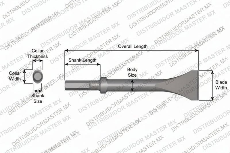 Ajax Tools 324 — Cincel Descascarador 2" Collar Oval, Vástago Hexagonal .580", Hoja 2", 9" (229 mm)