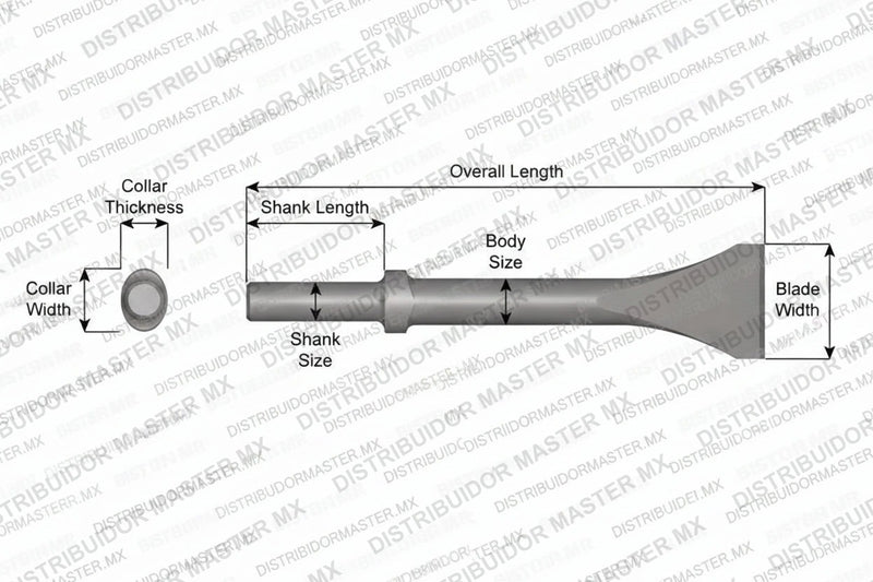 Ajax Tools 323-18 — Cincel Descascarador 2" Collar Oval, Vástago Redondo .680", Hoja 2", 18" (457 mm)
