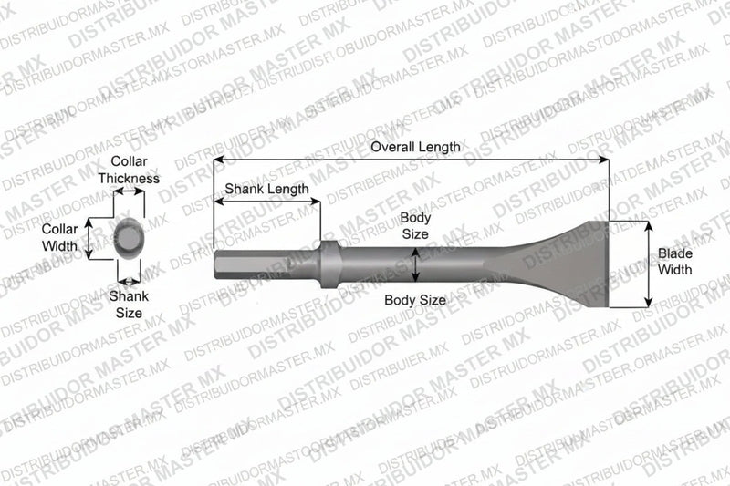 Ajax Tools 324-18 — Cincel Descascarador 2" Collar Oval, Vástago Hexagonal .580", Hoja 2", 18" (457 mm)