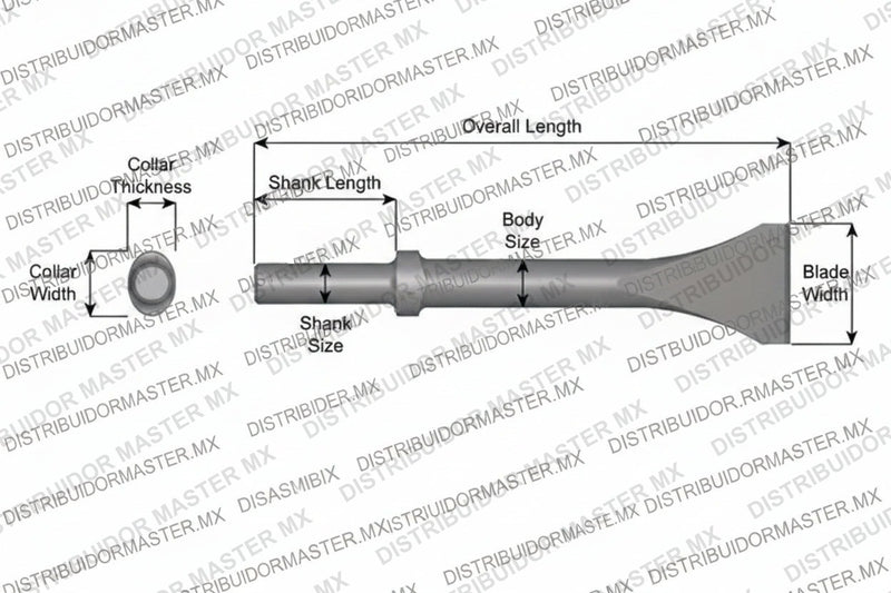 Ajax Tools 323-36 — Cincel Descascarador 2" Collar Oval, Vástago Redondo .680", Hoja 2", 36" (914 mm)