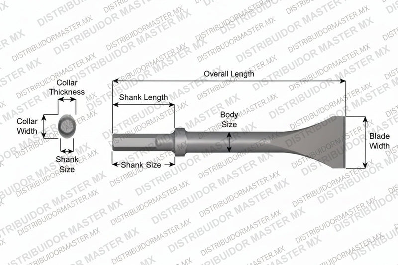 Ajax Tools 324-48 — Cincel Descascarador 2" Collar Oval, Vástago Hexagonal .580", Hoja 2", 48" (1219 mm)