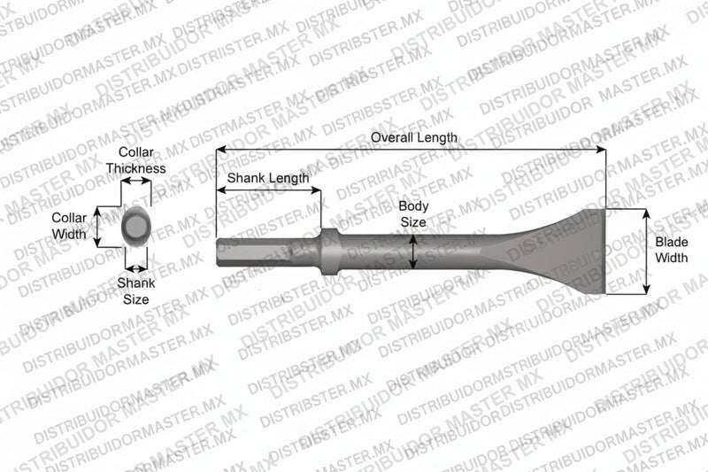 Ajax Tools 324-36 — Cincel Descascarador 2" Collar Oval, Vástago Hexagonal .580", Hoja 2", 36" (914 mm)