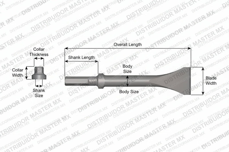 Ajax Tools 323-60 — Cincel Descascarador 2" Collar Oval, Vástago Redondo .680", Hoja 2", 60" (1524 mm)