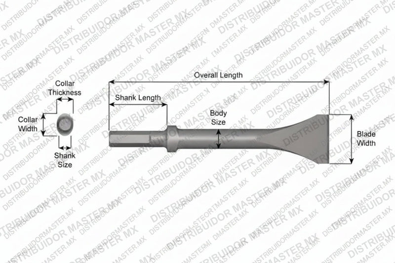 Ajax Tools 324-60 — Cincel Descascarador 2" Collar Oval, Vástago Hexagonal .580", Hoja 2", 60" (1524 mm)