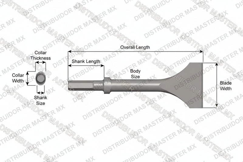 Ajax Tools 324-3 — Cincel Descascarador 3" Collar Oval, Vástago Hexagonal .580", Hoja 3", 9" (229 mm)