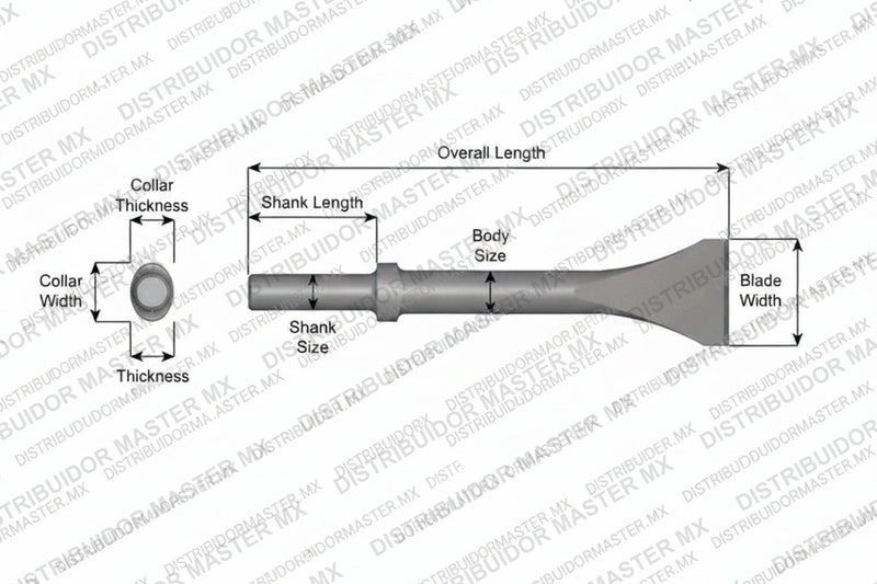 Ajax Tools 323-12-3 — Cincel Descascarador 3" Collar Oval, Vástago Redondo .680", Hoja 3", 12" (305 mm)