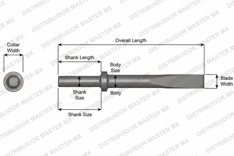 Ajax Tools 405 — Cincel Plano 1" Collar Redondo, Vástago .680" Redondo, 9" (229 mm)