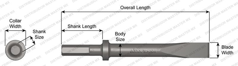 Ajax Tools 406 — Cincel Plano 1" Collar Redondo, Vástago .580" Hex, 9" (229 mm)