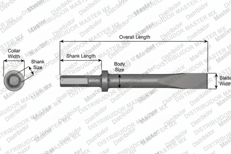 Ajax Tools 408 — Cincel Plano 1" Collar Redondo, Vástago .580" Hex, 12" (305 mm)