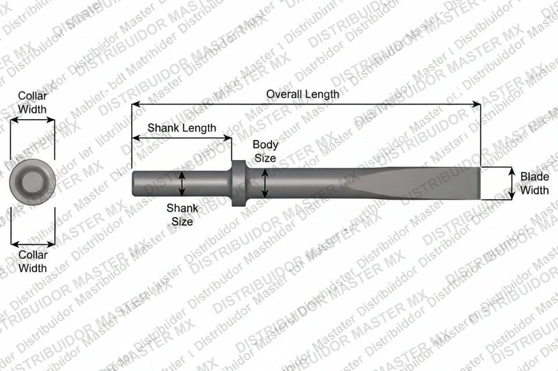 Ajax Tools 407-18 — Cincel Plano 1" Collar Redondo, Vástago .680" Redondo, 18" (457 mm)