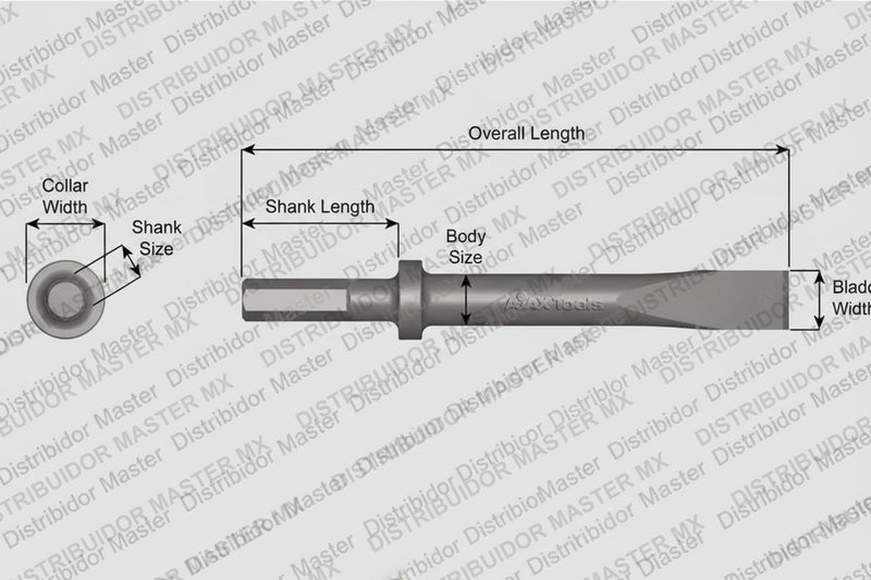 Ajax Tools 408-18 — Cincel Plano 1" Collar Redondo, Vástago .580" Hex, 18" (457 mm)
