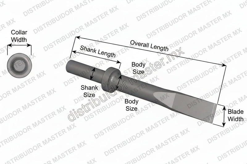 Ajax Tools 407-24 — Cincel Plano 1" Collar Redondo, Vástago .680" Redondo, 24" (610 mm)