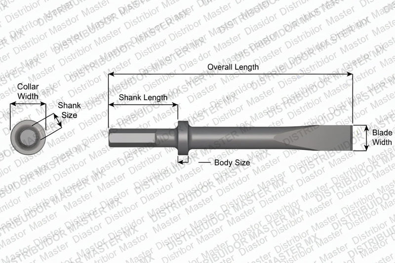 Ajax Tools 408-24 — Cincel Plano 1" Collar Redondo, Vástago .580" Hex, 24" (610 mm)