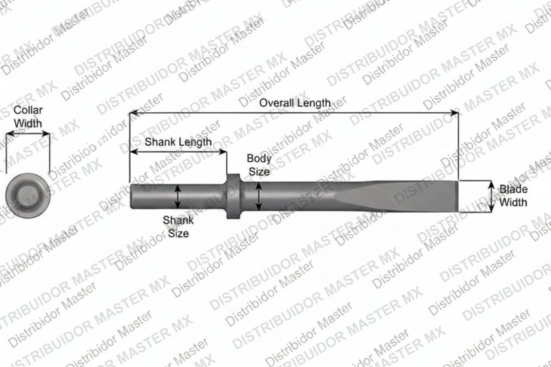 Ajax Tools 407-48 — Cincel Plano 1" Collar Redondo, Vástago .680" Redondo, 48" (1219 mm)