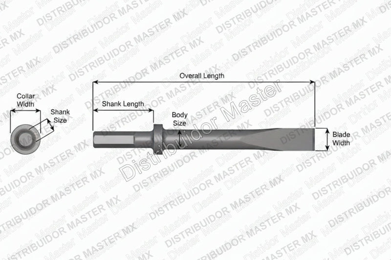 Ajax Tools 408-36 — Cincel Plano 1" Collar Redondo, Vástago .580" Hex, 36" (914 mm)
