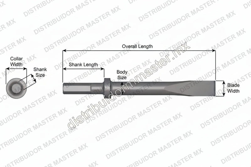 Ajax Tools 408-48 — Cincel Plano 1" Collar Redondo, Vástago .580" Hex, 48" (1219 mm)